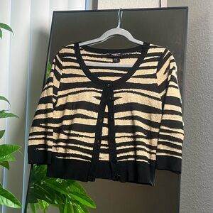 Black & Cream Shimmery Tiger Print Cropped Cardigan